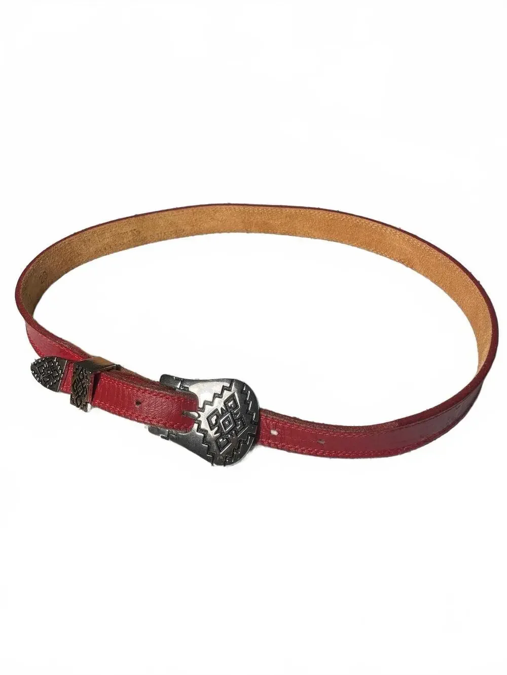 Vintage Nocona Western Belt Womens Size 28 Small Red Silver Genuine Leather USA